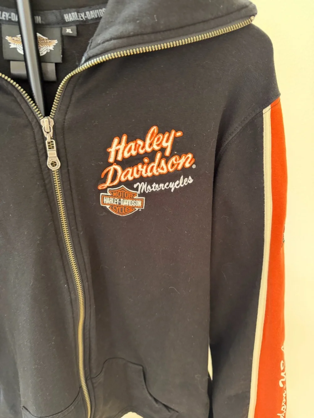 Harley Davidson Zip Hoodie XL Black Orange Biker Graphic Jacket - Picture 2 of 8